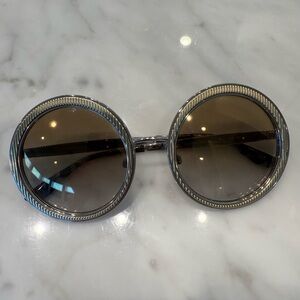 Dolce & Gabanna Round Gold/Silver Sunglasses Yellow/Brown Lenses 100% Authentic